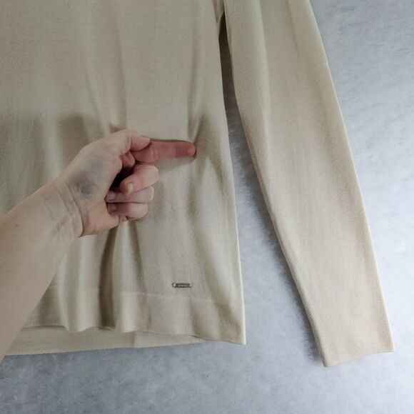 US 4 Akris Cashmere Silk Crew Neck Sweater Long Sleeves Cream Knit Lightweight - Picture 13 of 14